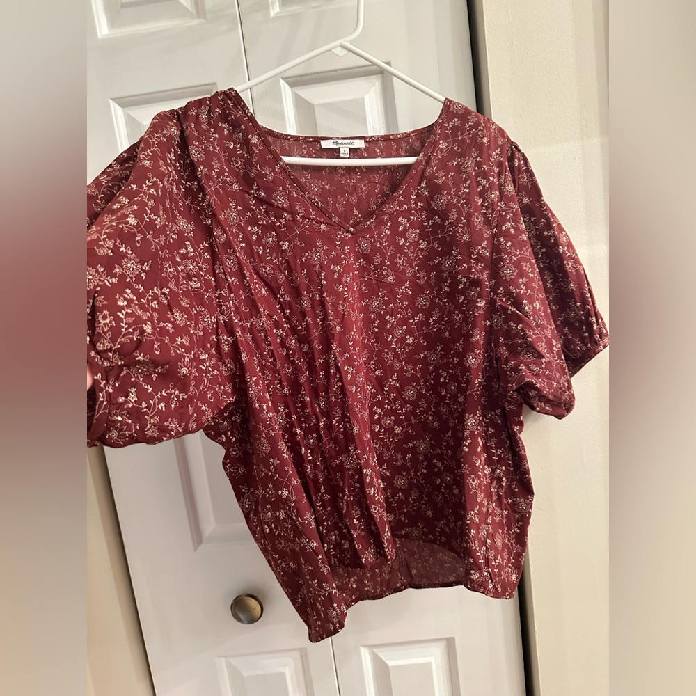 Madewell Cottagecore Floral V-Neck Top - Deep Plum / Burgundy - Size Large - Picture 6 of 9